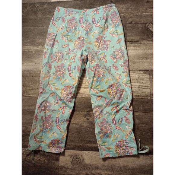 Fashion Bug Women's Size 10 Blue Floral Stretch Capris - Picture 1 of 5